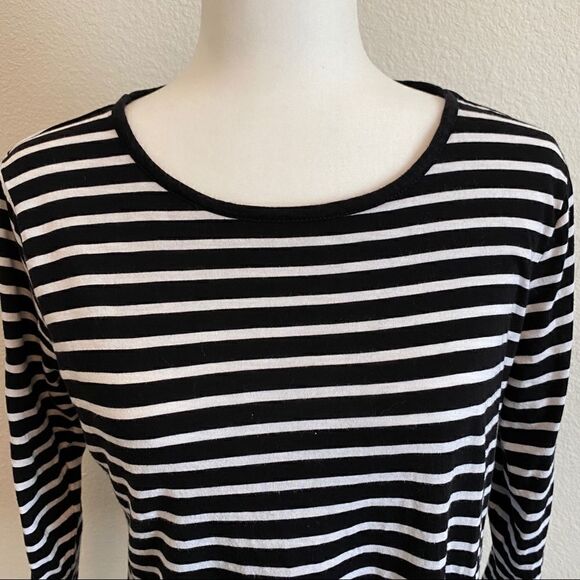 MICHAEL Michael Kors Black Stripe Front Tie 3/4 Sleeve Stretchy Top Large - Picture 2 of 11